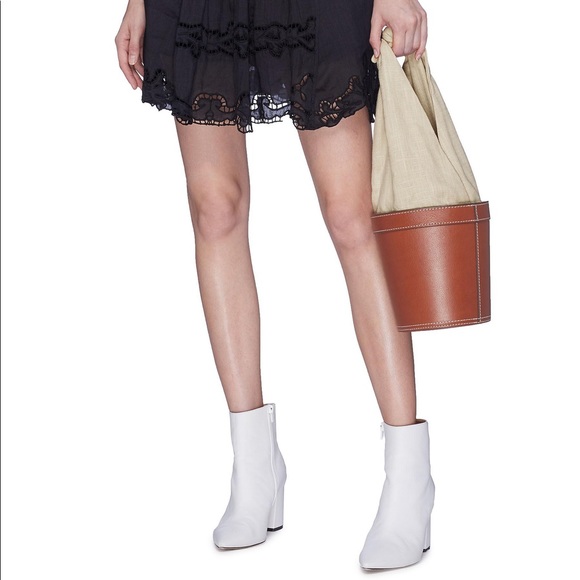 Staud Britt Linen & Leather Brown Bucket Bag - Picture 7 of 15